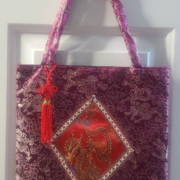 Vintage Asian Satin Brocade Purse, Satin Handbag with Embroidery - Picture 10 of 10